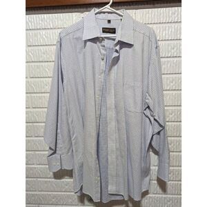 Donald J Trump Signature Collection Men 17 White Blue Button Front Shirt